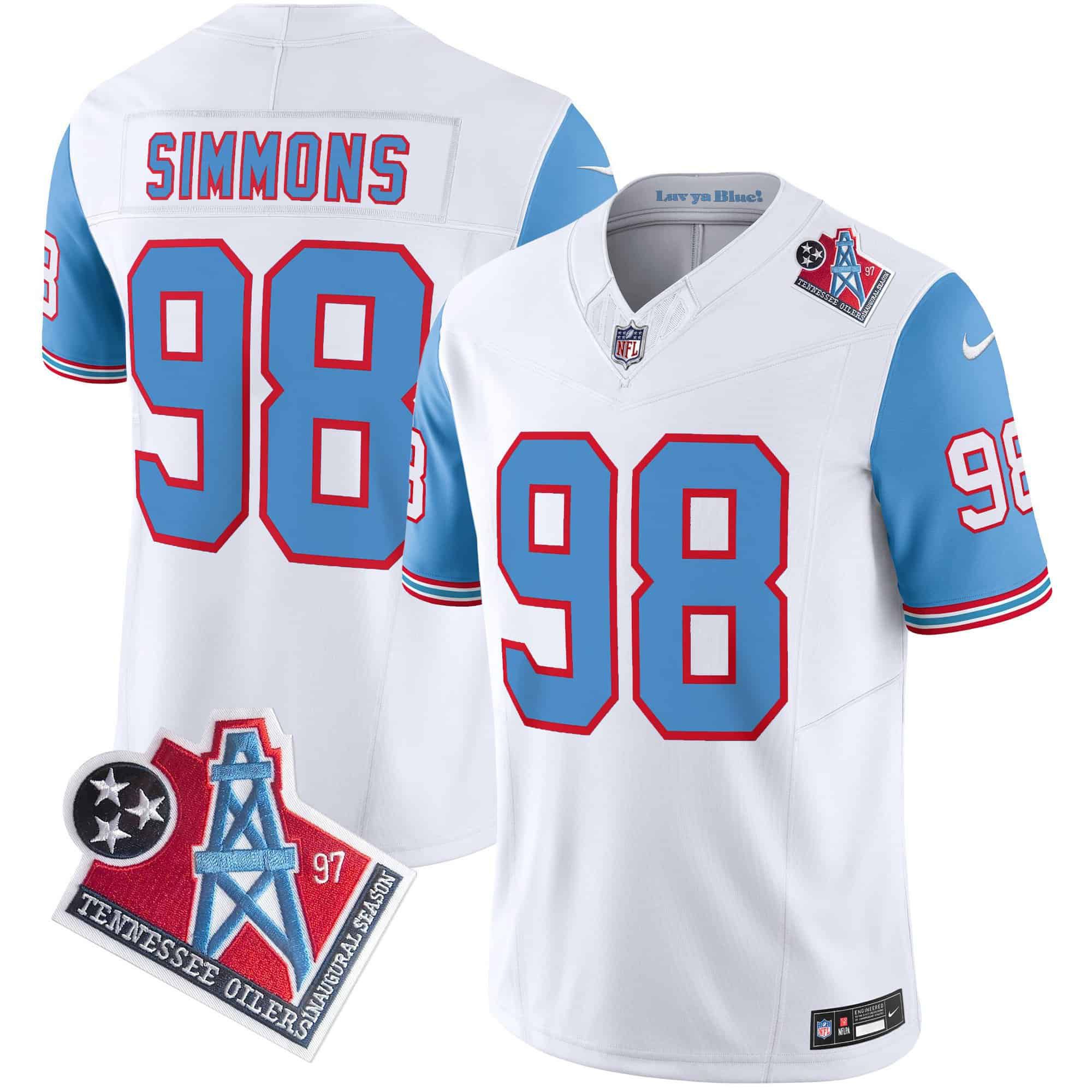 Men Tennessee Titans 98 Simmons White 1997 Throwback 2024 Nike Limited Vapor NFL Jersey style 1